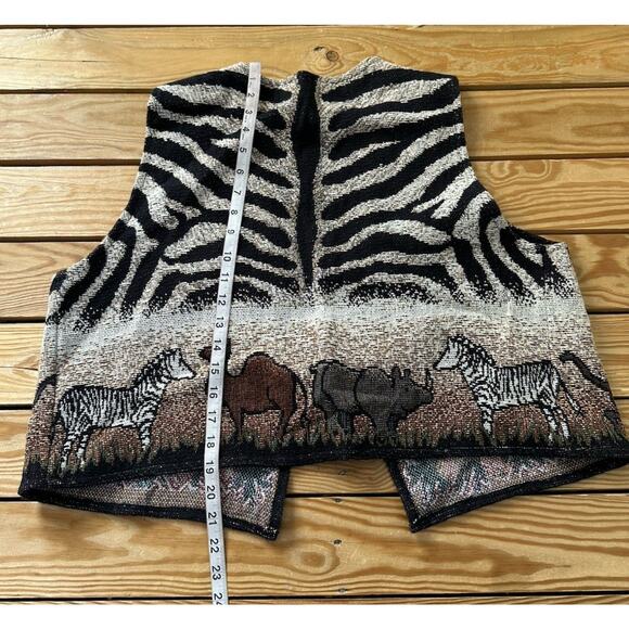 Vintage It’s In The Bag Button Front Vest Size 2 Unge Potch Key Jungle Zebra - Picture 4 of 5